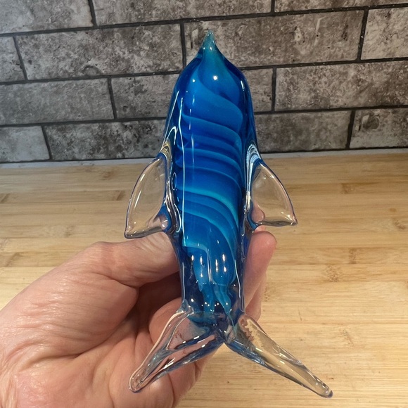 Vintage Glass Dolphin Art Glass Paperweight Blue Swirl Hand Blown Glass 5” - Picture 5 of 9